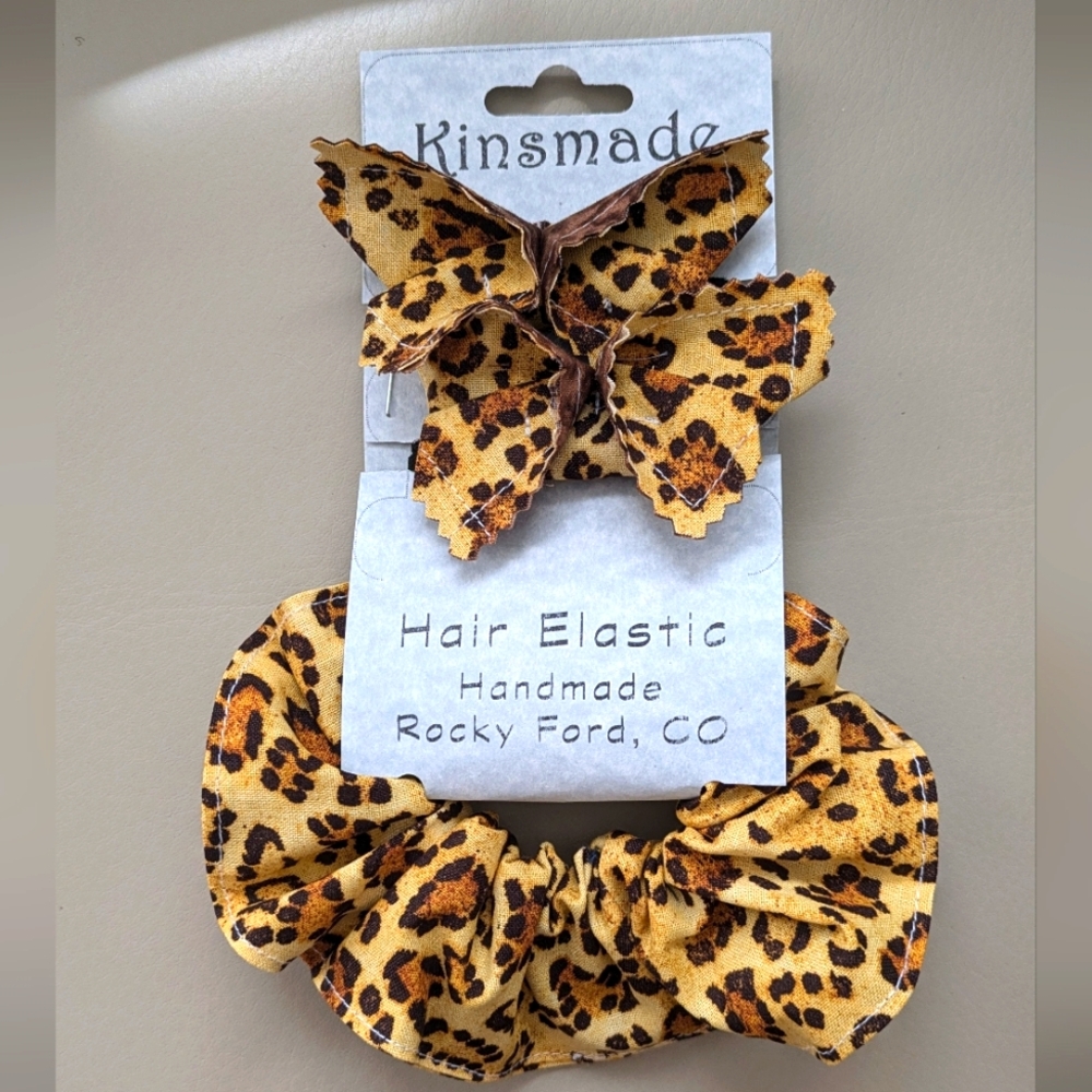 Leopard scrunchie origami butterfly elastic hair ponytail set handmade Accessory